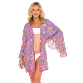 SHU-SHI Womens Kimono Cardigan Sheer Loose Open Front Short Beach Coverup Casual