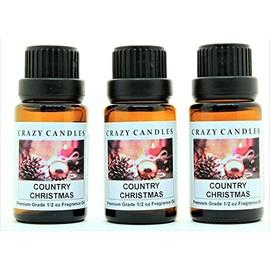 Crazy Candles Country Christmas (Made in USA) 3 Bottles 1/2 Fl Oz Each (15ml) Premium Grade Scented Fragrance Oil (Pine and Holiday Spices)