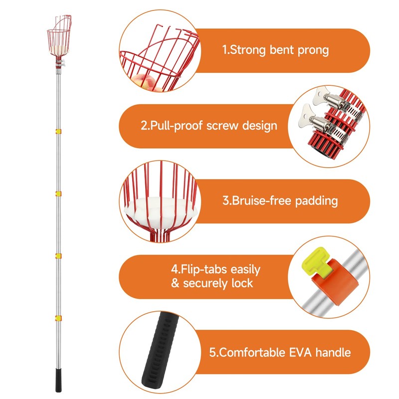 SANLIKE Fruit Picker Pole with Basket 12FT Adjustable Higher Lightweight