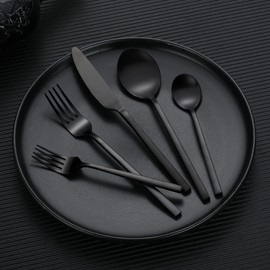 Cube Black 40-Piece Forged Silverware Set Stainless Steel Flatware Set,Service for 8,Matte Satin Polished Cutlery Set,Dishwasher Safe