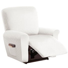 vctops Diamond Recliner Cover 4-Pieces Recliner Stretch Sofa Slipcover 1 Seater Couch Protector Soft Solid Furniture Protector Covers with Elastic Strap (White,1 Seat)