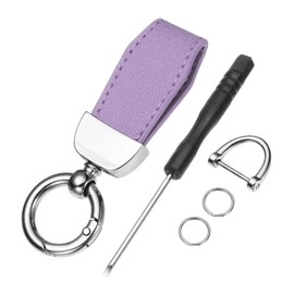QUARKZMAN Schlüsselanhänger aus Zinklegierung, Leder, Anti-Verlust-D-Ring, 360 Grad drehbar, dekorativ, mit Schraubendreher, Silber/Lila
