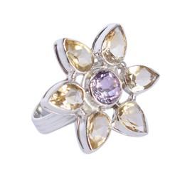 Ravishing Impressions Jewellery Natürlicher Citrin und Amethyst-Edelstein, 925er-Sterlingsilber, Hanamde-Geburtsstein, Verlobungsring für Damen, Größe 50, Stein: Metall, Citrin Amethyst