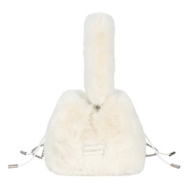 MEGAUK Women's Autumn Winter Bucket Bag, Faux Fur Handbag, Fluffy Shoulder Bag, Plush Shoulder Bag with Drawstring for Girls, 07906 White