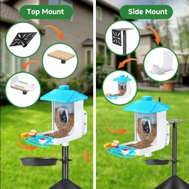 Smart Bird Feeder Pole with Squirrel Baffle & Bath-Heavy Duty Adjustable 3-6.6ft Universal Stand Mount for Backyard&Outdoor Bird Houses/Cameras (80'Pole-Baffle-Bath)