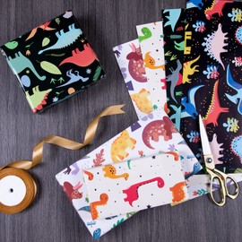 PlandRichW Dinosaur Wrapping Paper Folded for Boys Girls Kids Birthday Gift Wrapping Paper Wrap Dino for Party Holiday Baby Shower, Pre-cut 12 Sheets Each 20 x 29 Inches
