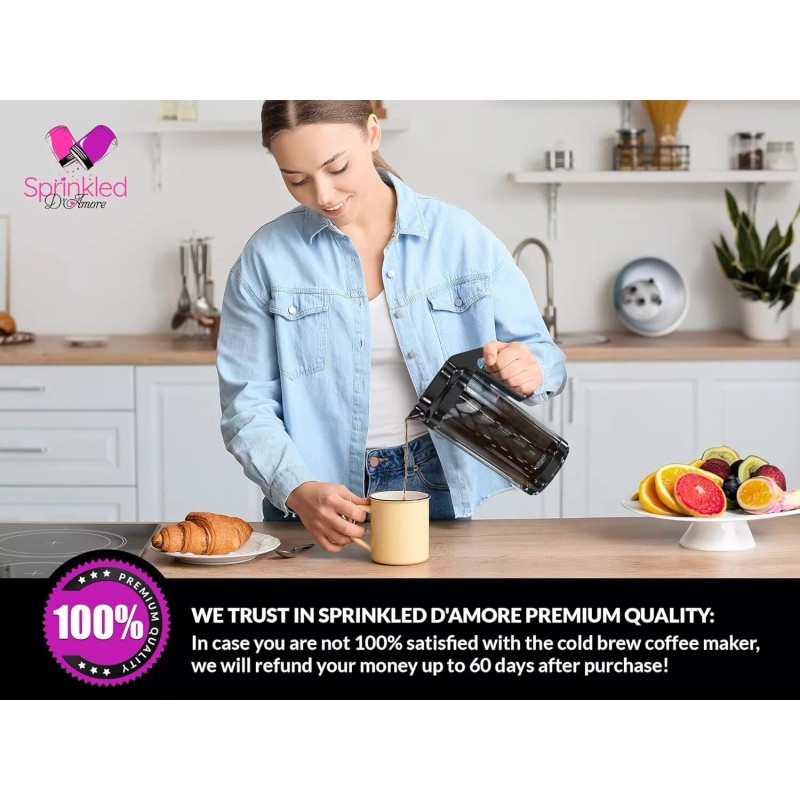 Sprinkled D' Amore Cold Brew Iced Coffee Maker, Pitcher to