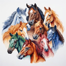 Cukol Horse Cross Stitch Set, Preprinted, Animals Embroidery Templates, Embroidery Pictures, Pre-Printed Cross Stitch Embroidery Kit, Embroidery Kit, Embroidery Set, Adult Beginners, 46 x 46 cm