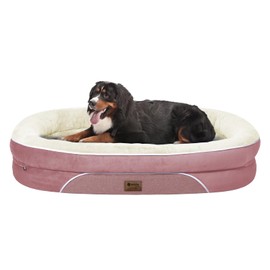 Orthopedic Washable Large Dog Bed: Cooling Dog Bed with Bolsters - Jumbo Bed Waterproof Removable Cover Non-Slip Pet Bed for Extra Large Sized - Pink