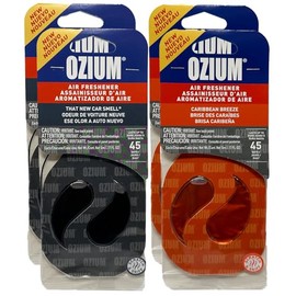 Ozium Paper Membrane Hanging Car Air Freshener - Automotive Air Fresheners and Odor Eliminator for Car (2 New Car + 2 Caribbean Breeze, 2 Packs Combo Kit)