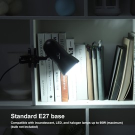 Focket LED Clamp Work Lamp, 360° Rotation Desk Lamp with Clip, E27 Table Lamp Holder, 4.3 ft Cable, Ultra Bright Work Bench Light Clip on Lamp for Bedroom, Office, Home