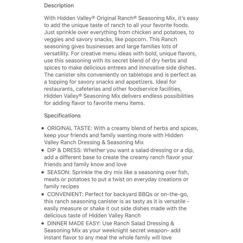 Hidden Valley Original Ranch Salad Dressing&Seaso