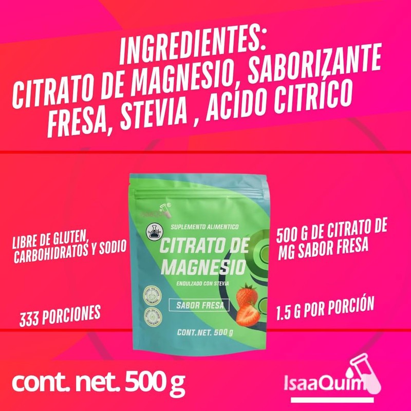 Citrato de Magnesio con sabor fresa 500 gr
