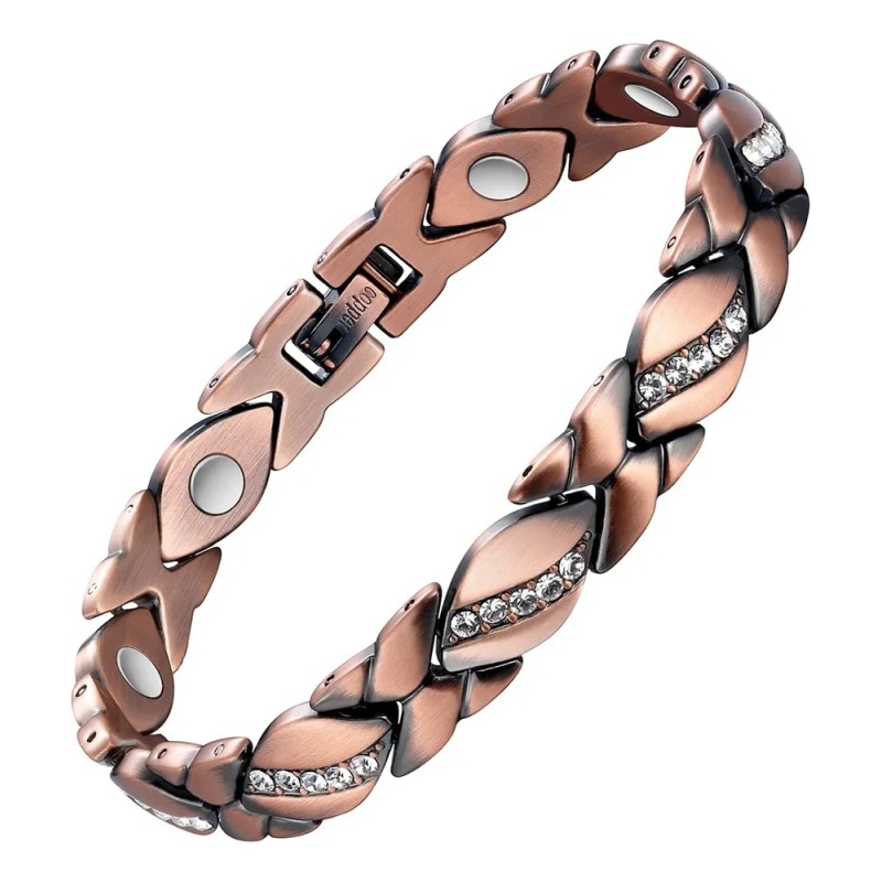 Pulsera De Terapia Cobre Puro Magnética Zircón Para Mujer Marrón