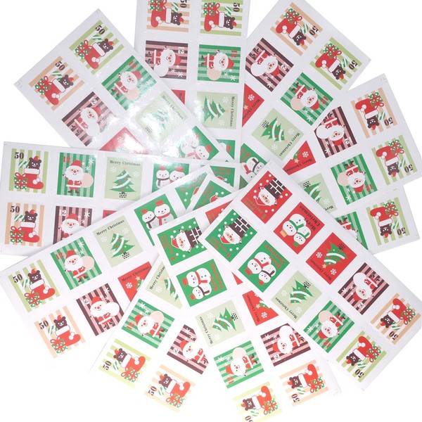 Merry Christmas Holiday Stamps Creative Sticker Assortment, 100 Stickers -