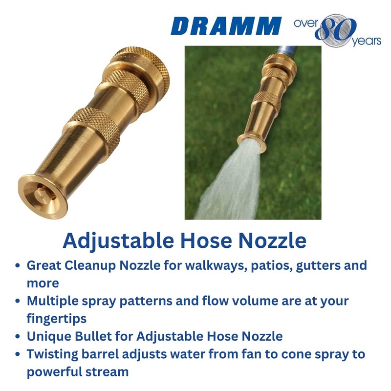 Dramm Brass Adjustable Spray Nozzle with Powerful Water Stream, Perfect