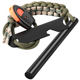 Clwryviduu Survival Fire Starter, 4 Inch Ferro Rod, Flint Fire Starters for Hiking and Camping, Flint and Steel Survival Tool with Paracord and Emerge