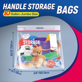 EasyYourHome 10 Gallon Jumbo Zipper Lock Plastic Bags with Handle and bottom,24"x20.5"+7",XL Size Reusable Storage Bag with Double Zip for Clothing,Travel,Moving,Beach,BPA-Free,3.15-Mil Thick