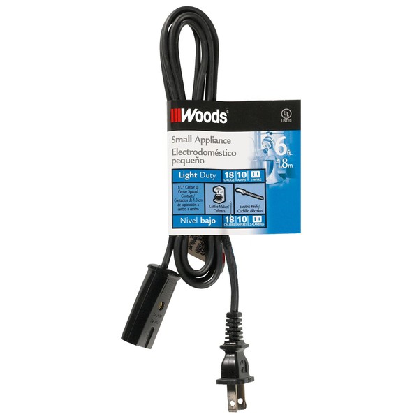Woods 294 HPN Mini Plug Appliance Cord, 6-Foot, Black