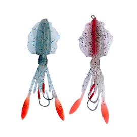 Squid Trap Fishing Lures for Saltwater Soft Artificial Rigged Squid Jig Trolling Lures with UV Glow Sea Offshore Fishing 2pcs 80 garms (B)