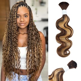 Liqusee Body Wave Curly 4/27 Human Braiding Hair 100g One Bundle/Pack Bulk Human Hair for Braiding No Weft Human Hair Braiding Hair for Boho Braids (22 inch, Body Wave 4/27)