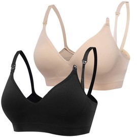 Derssity Women's Wireless Nursing Bra Plus Size Soft Maternity Bra for Breastfeeding, Black/Beige, M--Fits for 34ABCD 36AB