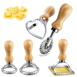 Set of 5 Stainless Steel Ravioli Cookie Cutters, Ravioli Cookie Cutters with Wooden Handle, Ravioli Stamp, Stainless Steel Ravioli Cookie Cutters, for Ravioli, Pasta, Dumpling Tool