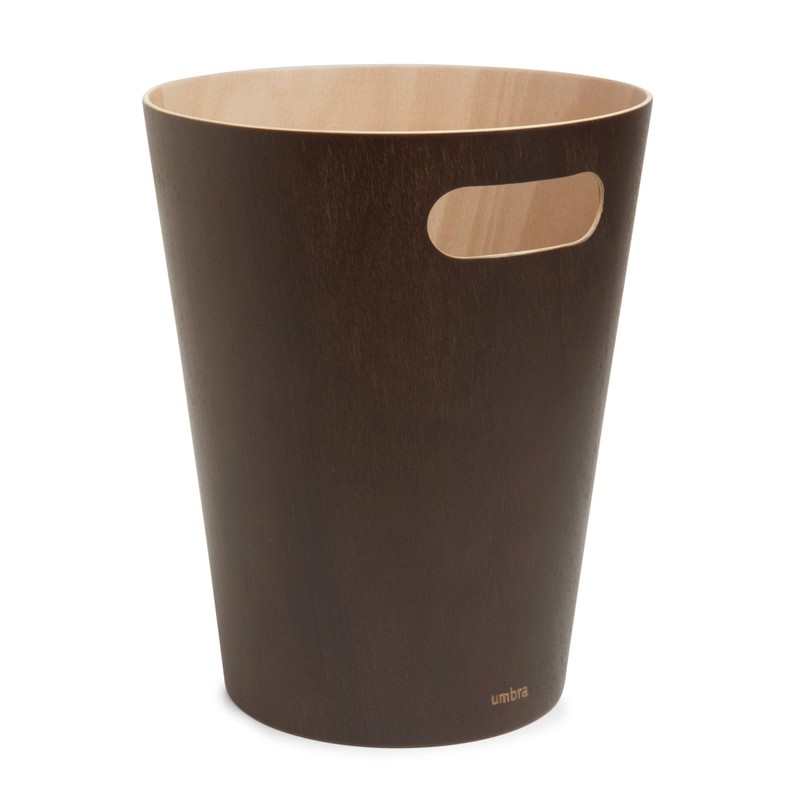 umbra Wooden Round Trash Can, No Lid, Pail, Trash Can,