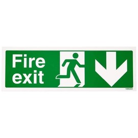 vsafety 14002 ax-r "FIRE EXIT Arrow Down" Zeichen, 1 mm starrer Kunststoff, Landschaft, 300 mm x 100 mm, grün