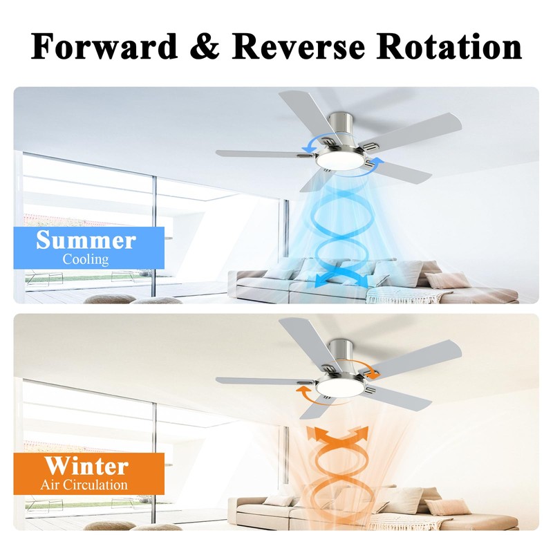 SNJ 52 Inch Brushed Nickel Ceiling Fans with Lights and