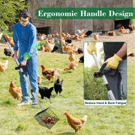 15-inch Chicken Poop Scooper with Ergonomic Grip, Adjustable 24"-63" Handle, 4-in-1 Multifunctional Litter Scoop for Chicken Coop, Goat Stall, Stable, and Pet Waste Cleanup
