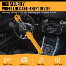 TIPHOPE Car Steering Lock Anti-Theft Device Heavy Duty Car Wheel Lock Adjustable Length Universal Car Security Lock Fit for 8-12.5”Wheel Car Truck SUV Van-2 Year Warranty