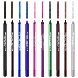 Dokeno 10 Colours Coloured Eyeliner Set, Smudge-proof Smooth Durable Eyeliner, Matte Eyeliner, Waterproof Multifunctional Colour Painting Party Make-up, Colourful Eye Liners for Wedding Travel