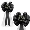 Black Pull Bows with Silver Tulle Tails and Silver Rosebuds