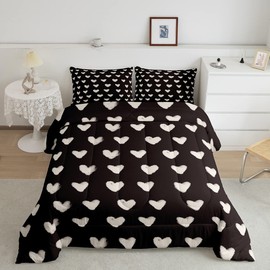 Love Comforter Set Queen Black and White Comforter for Kids Boys Girls Cute Heart Shaped Valentine Day Down Comforter Kawaii Comforter Cartoon Love Heart Geometric Duvet Insert Soft Warm Quilt 3Pcs