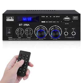 BT-398A Stereo Amplifier Receivers, Bluetooth 5.0 Audio Amp 2.0 Channel 60W+60W Rated Power Mini Speakers Sound Amplifiers Digital Amps w/FM Radio USB SD Card for Home Theater Audio System