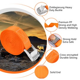 Lashing Straps 4 m, GAUATO Pack of 4 Lashing Straps with Clamping Lock Fastening Straps, Adjustable Tension Straps, Ratchet Straps, Fastening Strap for Bicycle, Car Transport, Cargo, Luggage,