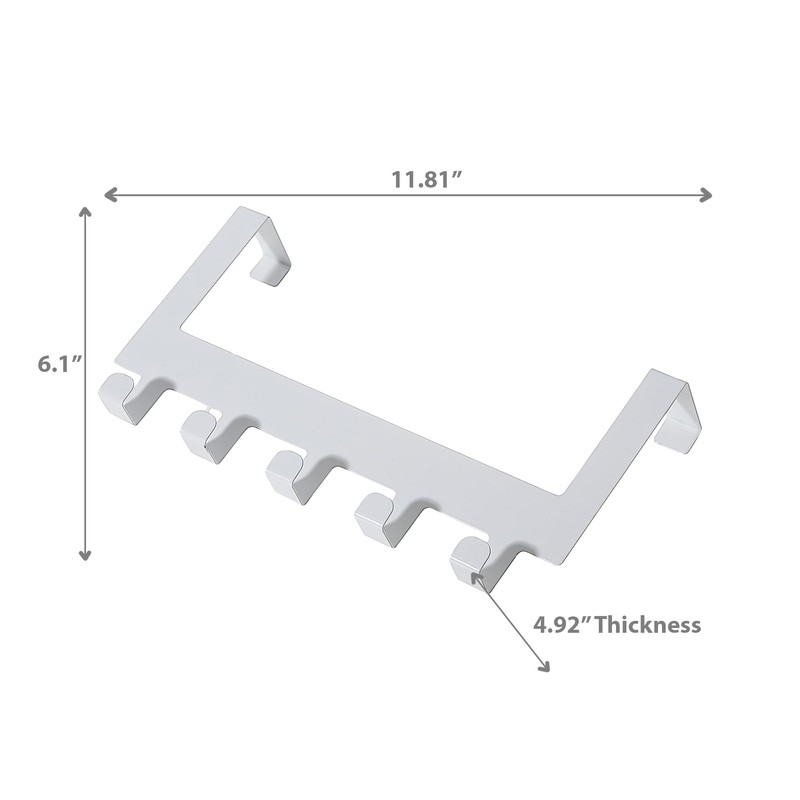 Metal Powder Coated Over The Door 5 Hooks White, Hooks,