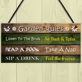 Red Ocean Garden Rules Sign - Funny Garden Signs and Plaques - Novelty Outdoor Garden Shed Plaques - Hanging Decoration Signs for Outside Outdoors - Home Decor Signs For Garden