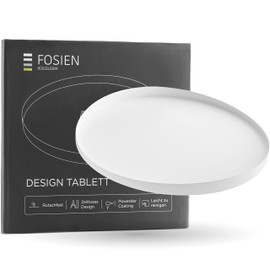 FOSIEN® Design Tray Black Metal with Non-Slip Coating on the Underside / Decorative Plate as Round Tray with Timeless Design, as a Decorative Bowl for Decorative House (Classic White)