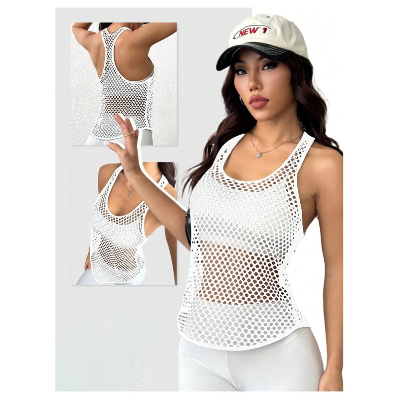 SweatyRocks Women's Racerback Workout Tank Tops Fishnet Sleeveless Athletic Yoga