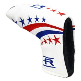Rife Golf Collectors Edition - Retro L Shape Blade Putter Red White Blue Style Headcover. Limited Edition Tour Vintage Leather Style Custom Design Putter Head Cover