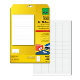 SIGEL LA101 Mini-Etiketten selbstklebend, bedruckbar, weiß, z.B. Preisauszeichnung, 38 x 21,2 mm, 1625 Etiketten= 25 Blatt