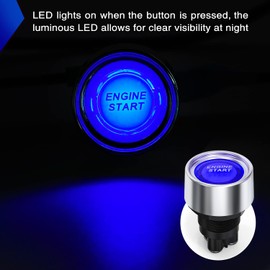 GUUZI Start Motor Button Car DC 12 V/50 A Car Start Motor Button Light Button Start Ignition Push Button for Racing, On/Off Momentary Button (Blue)
