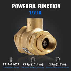 1/2" 9D-M3 Brass Backflow Preventer, 1/2 Inch Dual Check Valve with Intermediate Atmospheric Vent, Back Flow Preventer Valve 190T012, Replacement for Watts