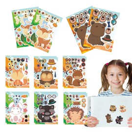 Make A Face Stickers - 16x Cartoon Animal Animal Face Stickers for Crafts - Party Favor Supplies, Educational Preschool Learning Activity for Holiday Home School