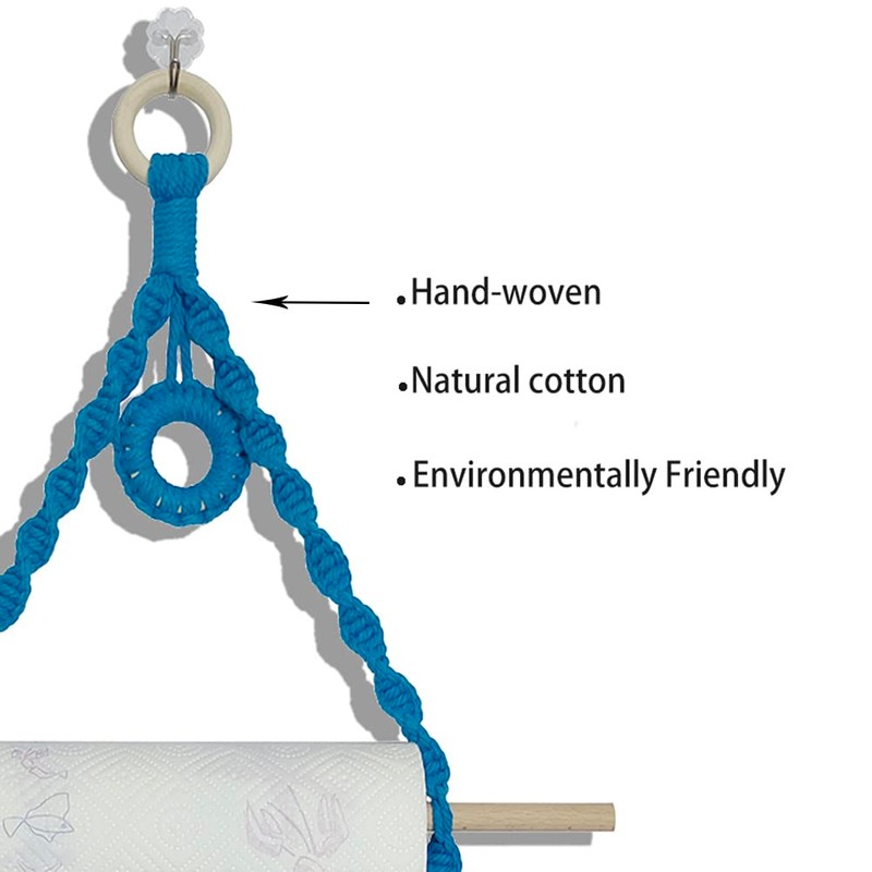 Simelecor Blue Macrame Paper Towel Holder Holds 2 Roles Wall