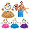 4 Set Falda Pulseras Collar Diadema Hawaiano Disfraz Fiesta