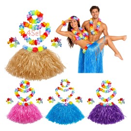 4 Set Falda Pulseras Collar Diadema Hawaiano Disfraz Fiesta