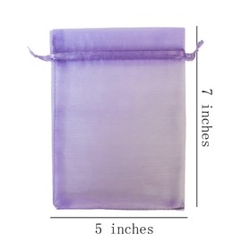 100 Pieces 5x7 inch Organza Gift Wrap Bags Lilac for Baby Shower,Christmas,Party Favors,Birthday,Wedding,Bridal Shower Drawstring Sheer Fabric Clear Mesh Sachet for Jewelry,Candy,Bracelets,Lip Gloss